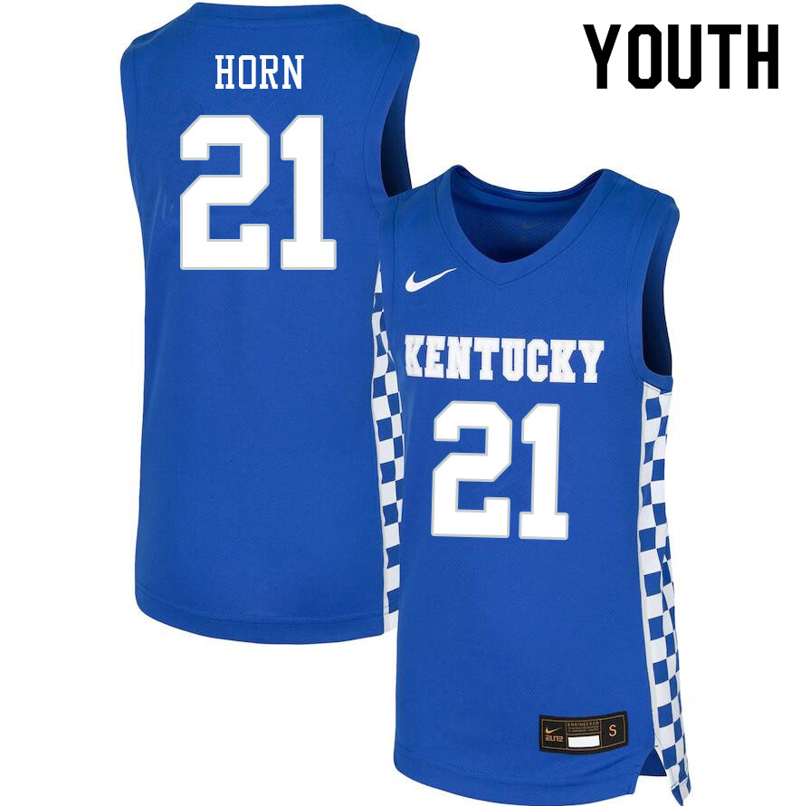 Youth #21 Walker Horn Kentucky Wildcats College Basketball Jerseys Sale-Blue